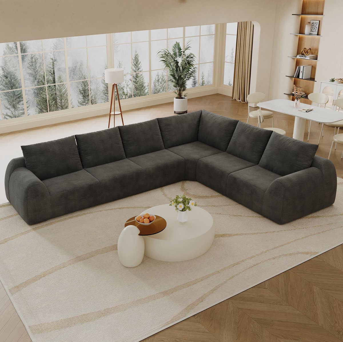 STILVORA Hoekbank 334 cm - L Vormig Met Hoge Veerkracht Schuimvulling - 6 Zits Voor Woonkamer En Appartement - Stof - Donkergrijs