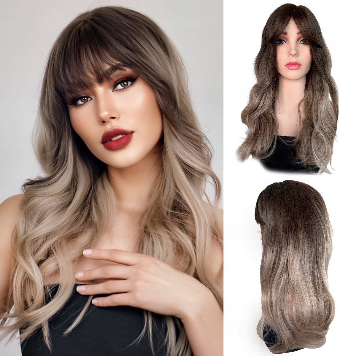 Merkloze Synthetische Pruik - Lange Lokken Ombre Bruin Blond 60cm
