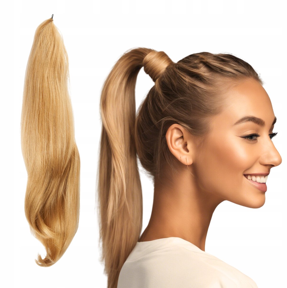 Elastische Paardenstaart 75cm Blond Synthetisch met Draad