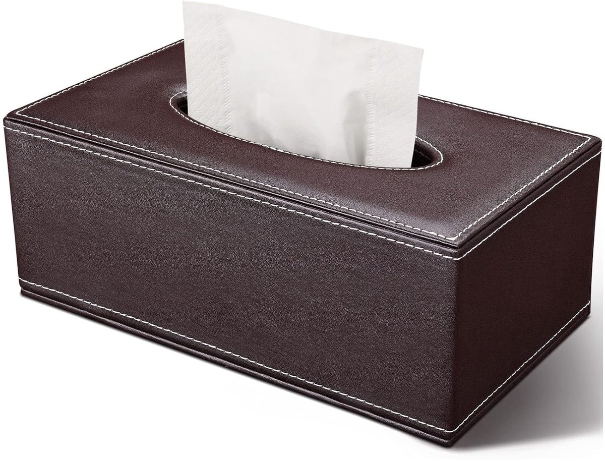 Tissuebox – Stijlvolle tissuebox van PU-leer – Rechthoekige tissuebox van PU-leer – Servethouder – Medium – Tissuehouder – Geschikt voor badkamer, woonkamer, slaapkamer, kantoor, auto – Bruin