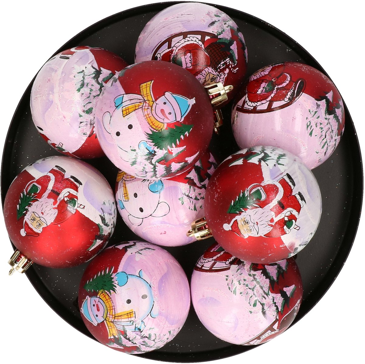 Inge Christmas Goods Gedecoreerde kerstballen - 9x stuks - rood - met kerst print - Dia 6 cm - kunststof
