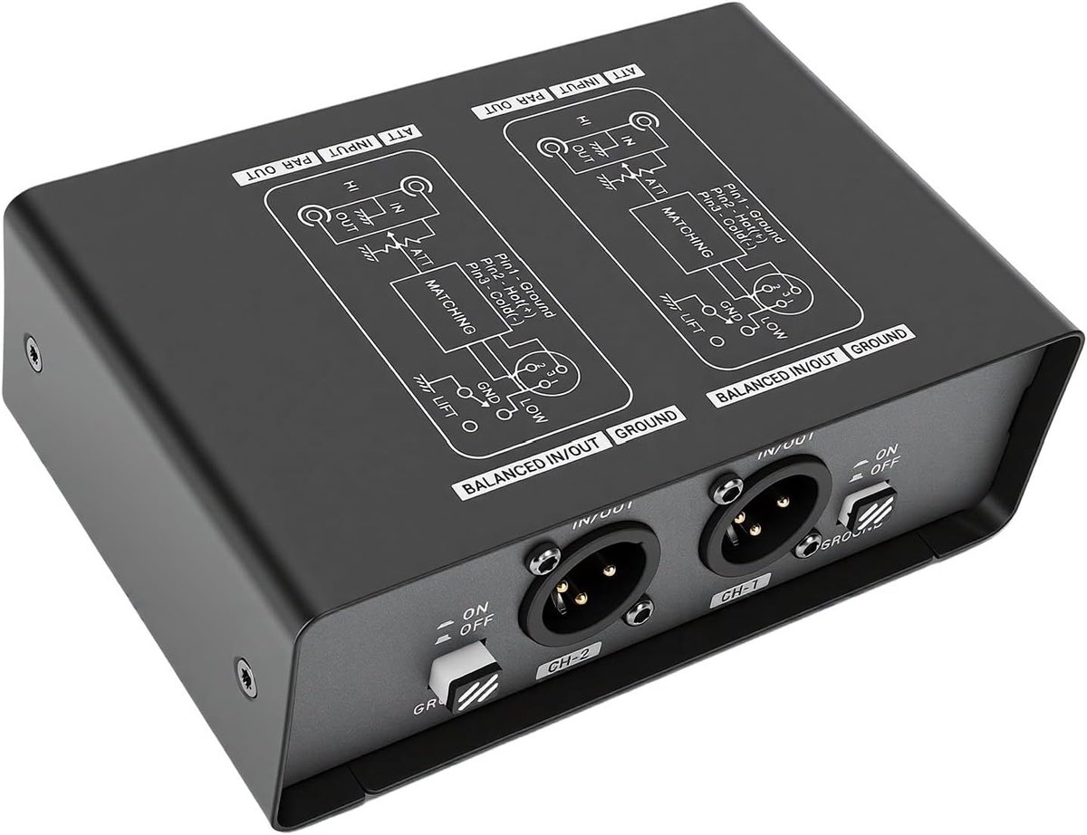 DI Box Geluidsisolator - Hum Eliminator Ground Loop - Ruis Vrij Geluid - Instelbare Gain Control