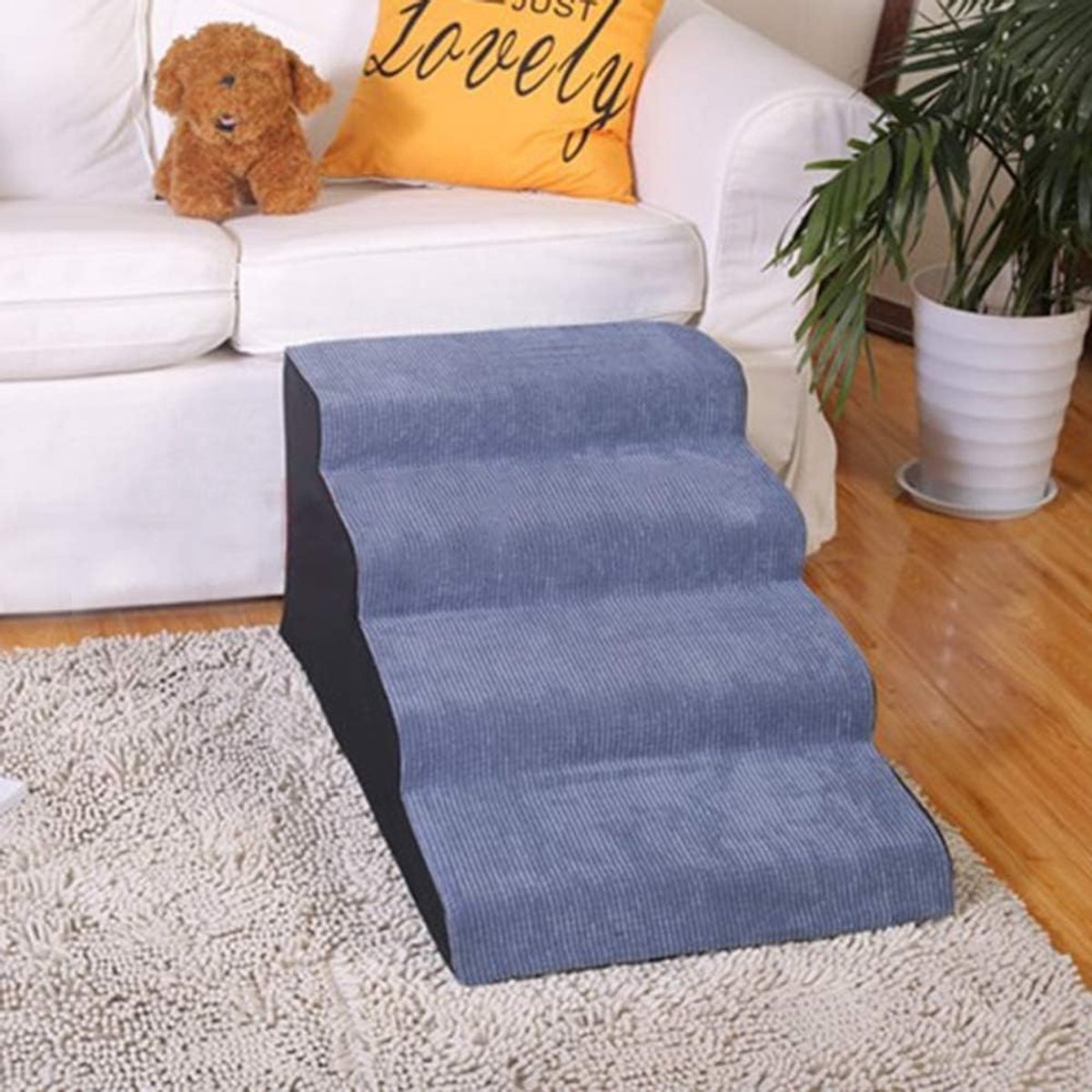 Huisdierladder 4 Treden - Honden trap - Huisdieren helpen - Antislip onderkant - 40 cm hoog - Blauw