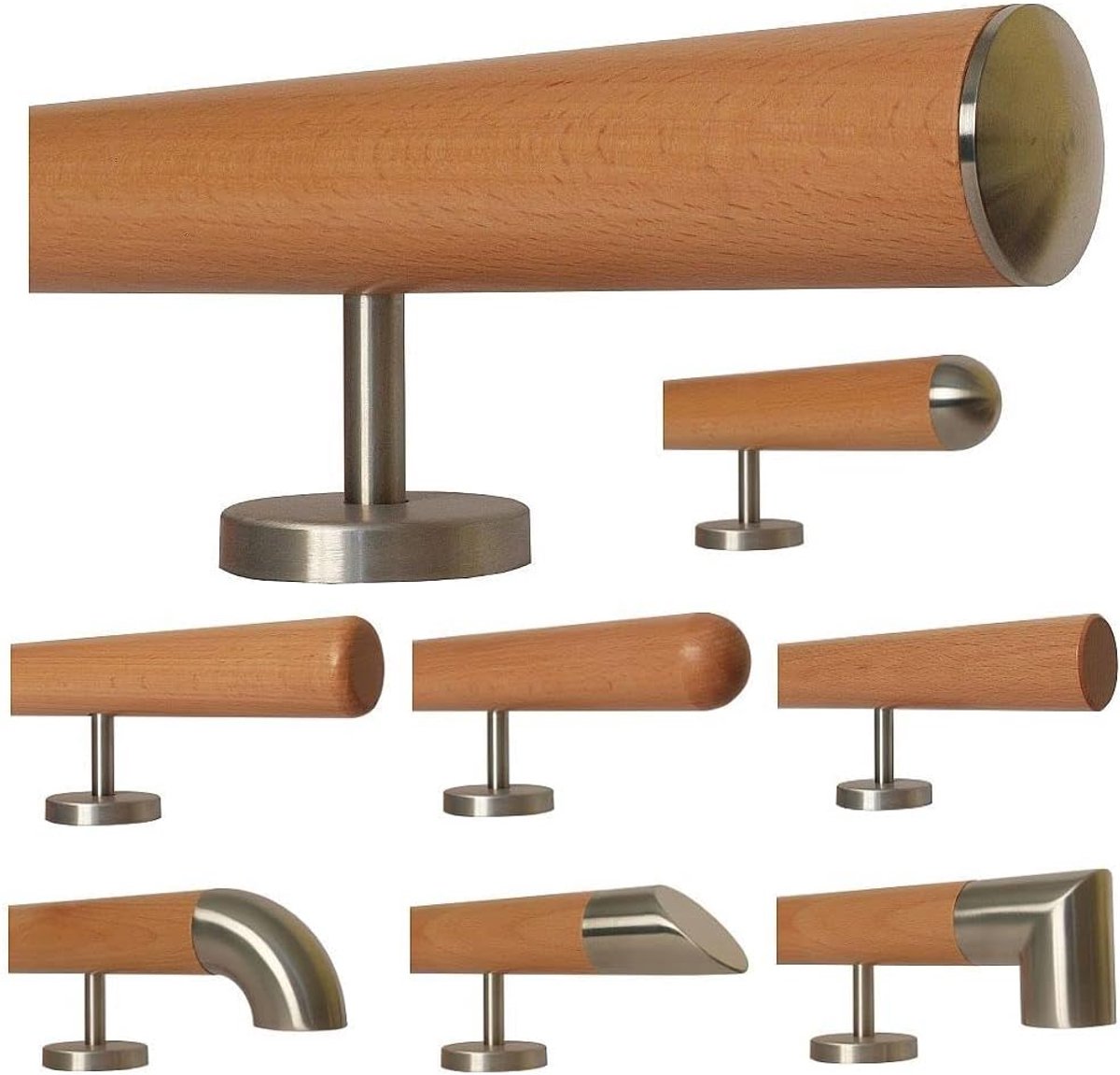 Houten Trapleuning - Houten Greep - Veiligheid Binnenshuis - Roestvrijstalen Houders - 30-500 cm - Beuken