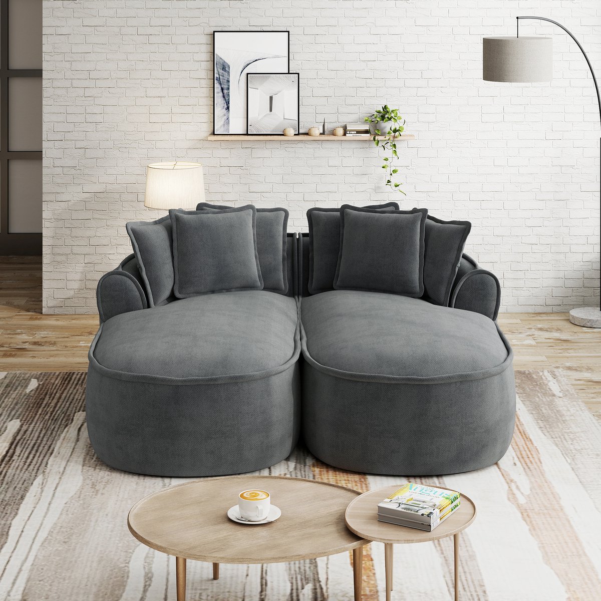 DESMIU Slaapbank 184 X 164 Cm - Modulaire 2-Zits Met Verstelbaar Zitkussen En Kussens - Voor Woonkamer - Chenille Grijs