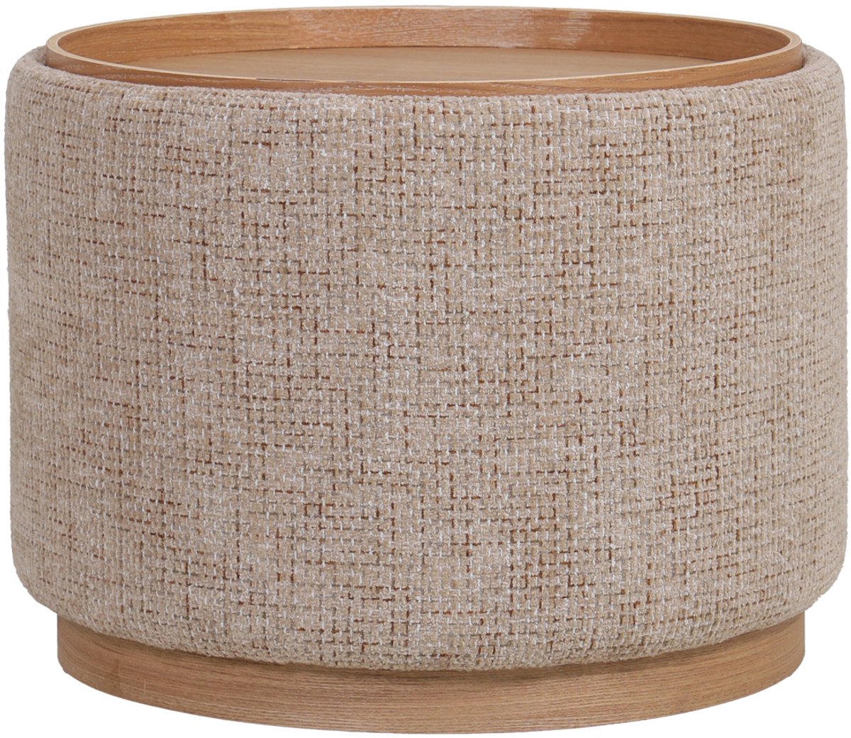 DÉJA Living Salontafel Marcia Taupe/Naturel – Rond – Met Opbergruimte – Chenille en Essenfineer – 55x55x42 cm