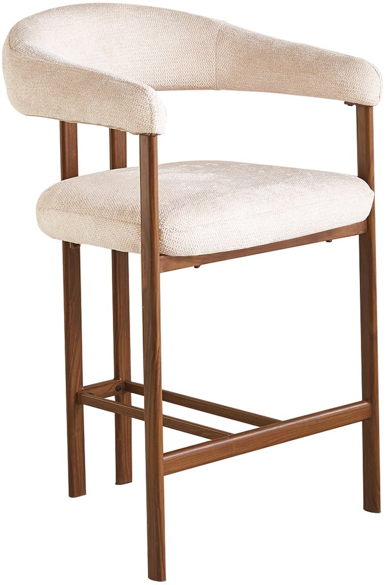 SET DEAL 4 stuks: Barkruk Japandi beige Sena walnoot minimalistische barstoel japanse stijl