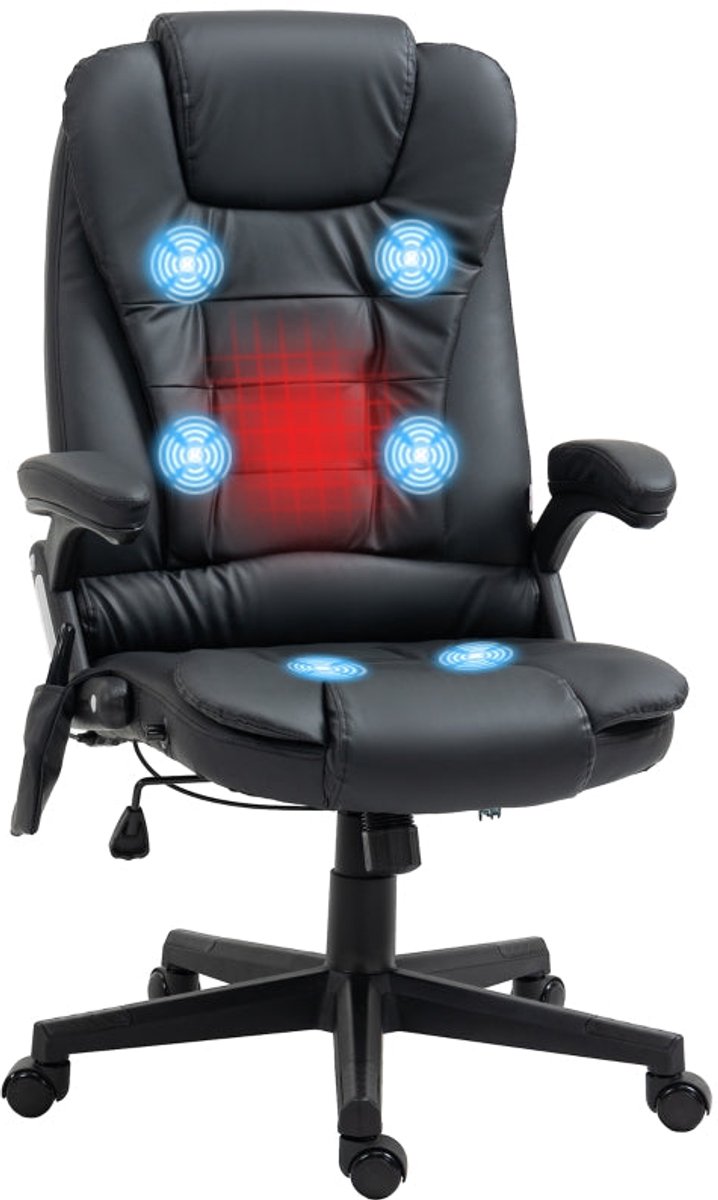 Merax Massage Bureaustoel - Ergonomische Directiestoel Met Hoge Rugleuning - Kunstleer - Verstelbare Zithoogte - Draaibaar - Zwart