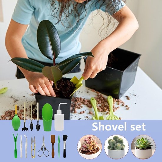 Set van 14 stuks - tuingereedschap - Tuinieren - Tuinset - Tuingereedschap set - voor planten en bloemen - Tuinonderhoud - Plantenschep - Tuinschep - Tuinhark - Metaal - groen van Merkloos	 — afbeelding 3