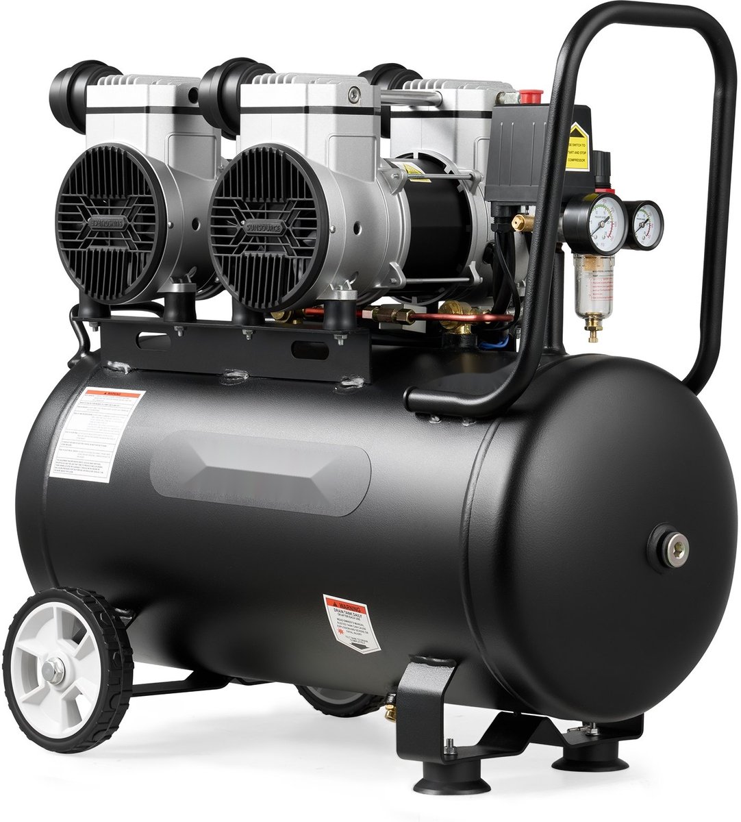 Luchtcompressor - Olievrije 3 kW 50 Liter Compressor - Fluisterstil - 255 l/min 8 bar - Draagbaar met wielen en handvat - Voor werkplaats en doe-het-zelf