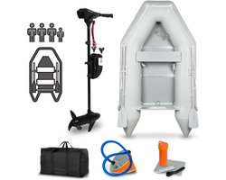 EBERTH opblaasboot met motor, 3 personen, 50 LBS stuwkracht, geen vaarbewijs nodig, visboot met elektrische buitenboordmotor, zitbanken, vaste romp, buitenboordmotor, 2 peddels, pomp, reparatieset, tas