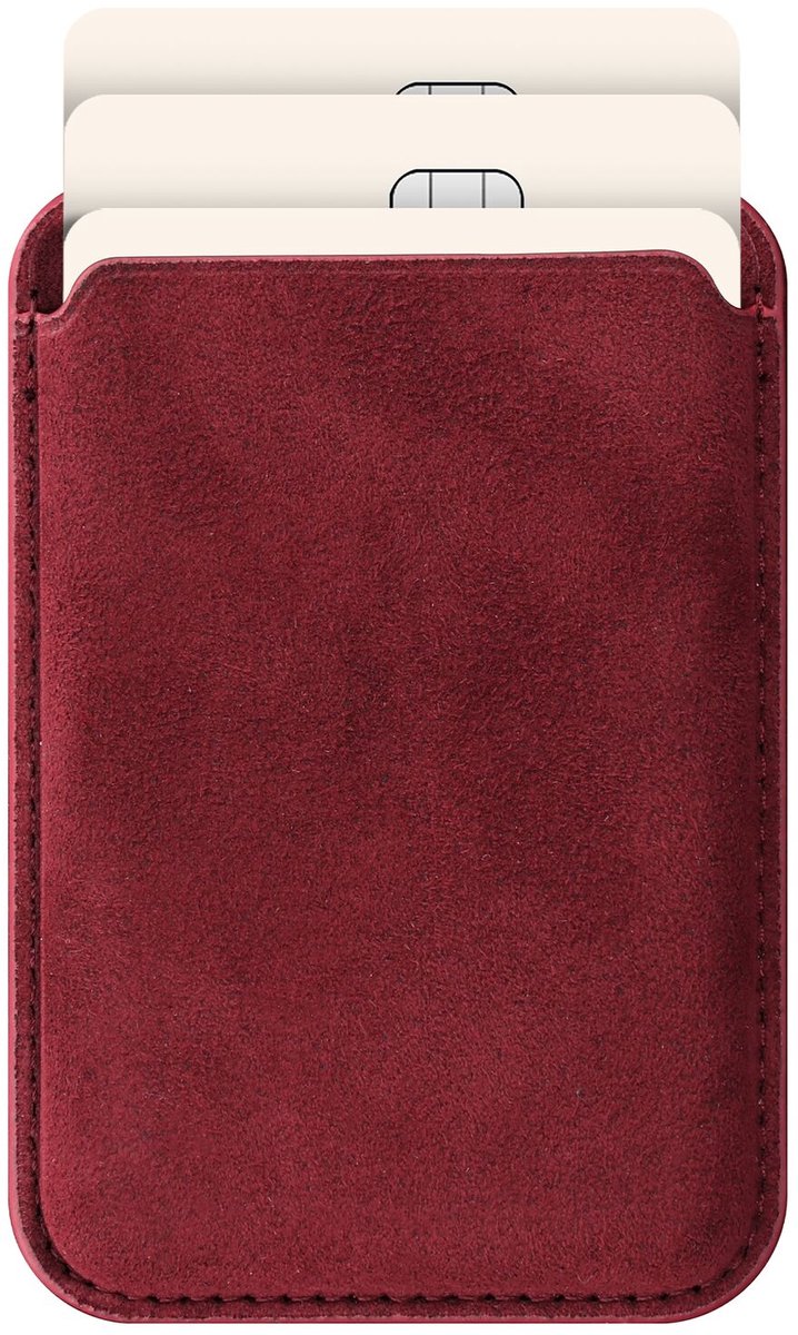 Rosso Avanti Magnetische Kaarthouder | Compatibel met MagSafe en Qi2 | Italiaans Alcantara | Luxe Wallet Pasjeshouder | Burgundy