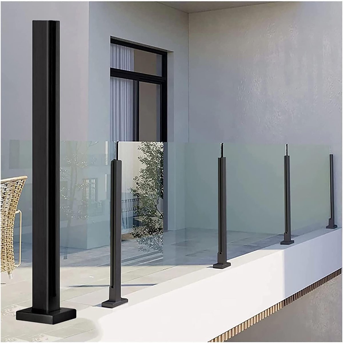Glazen Balustrade Paal - Terrashekker Paal - Balkon Afschermen - Roestvrij Staal 304 - 5x5cm Paal - Zilverkleurig