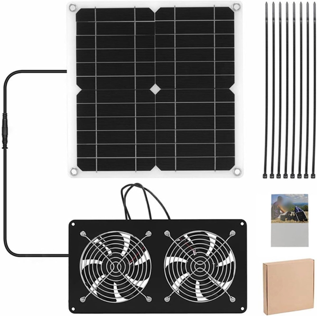 Zonnepaneel met Ventilator - Zonne Koeler - Ventilatie Creëren - Dubbele Ventilator - 40 W - Zwart