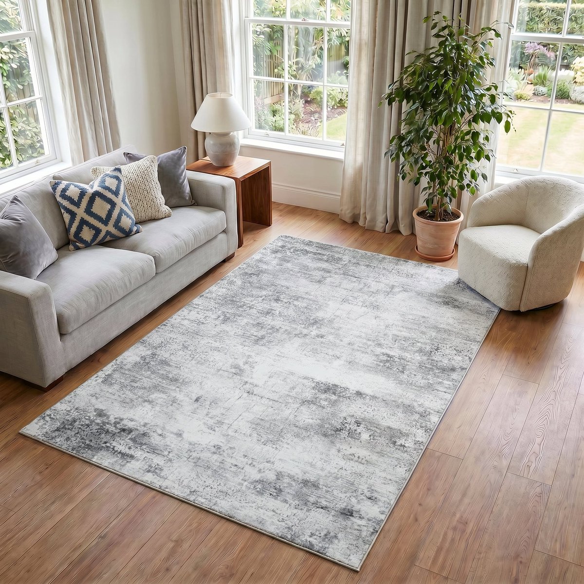 TAPISO Bari Vloerkleed Abstract Verweerd Patroon Antislip Tapijt Woonkamer Slaapkamer Grij