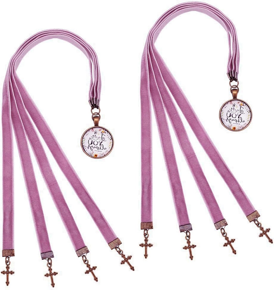 2PCS Fluwelen Linten Bijbel Boekenleggers 36.5cm met 4 Fluwelen Linten en Legering Kruis Hanger - Meerdere Lagen Boekenlegger voor Boekenliefhebbers en Geschenken