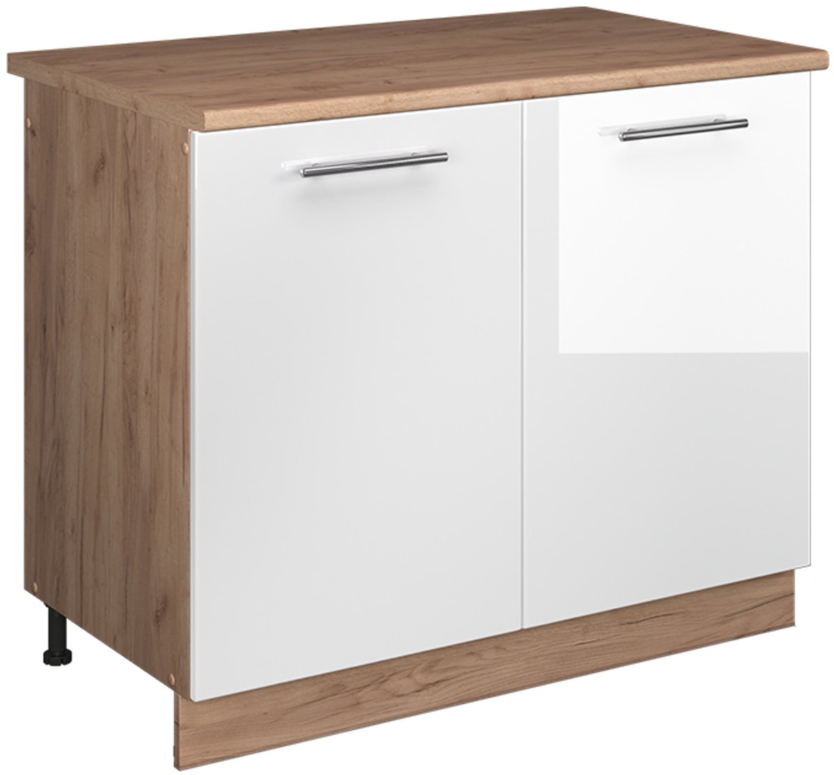 Vicco Wastafelkast Fame-Line, Wit Hoogglans/Goudkleurig Eiken, 100 cm, WB Eik