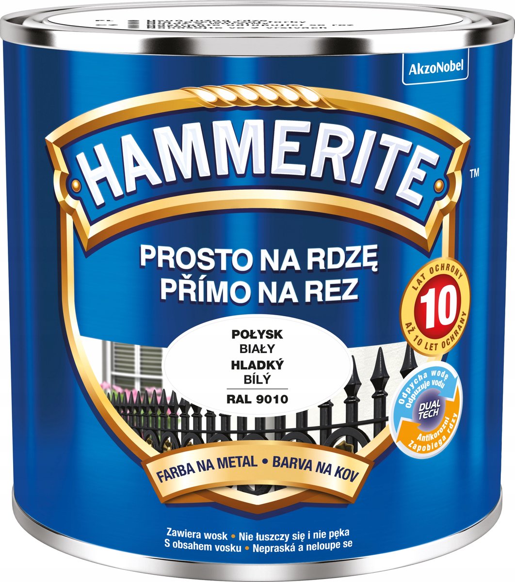 Hammerite Direct roest glad 0,25 l, Wit