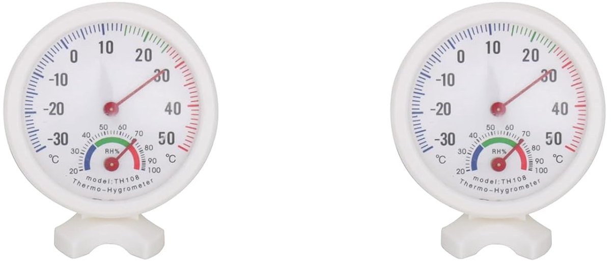 Binnenthermometer Hygrometer - Temperatuur Vochtigheidsmeter - Kamerklimaat Monitoren - Mechanisch Geen Batterij - 7.5 cm Diameter - Wit