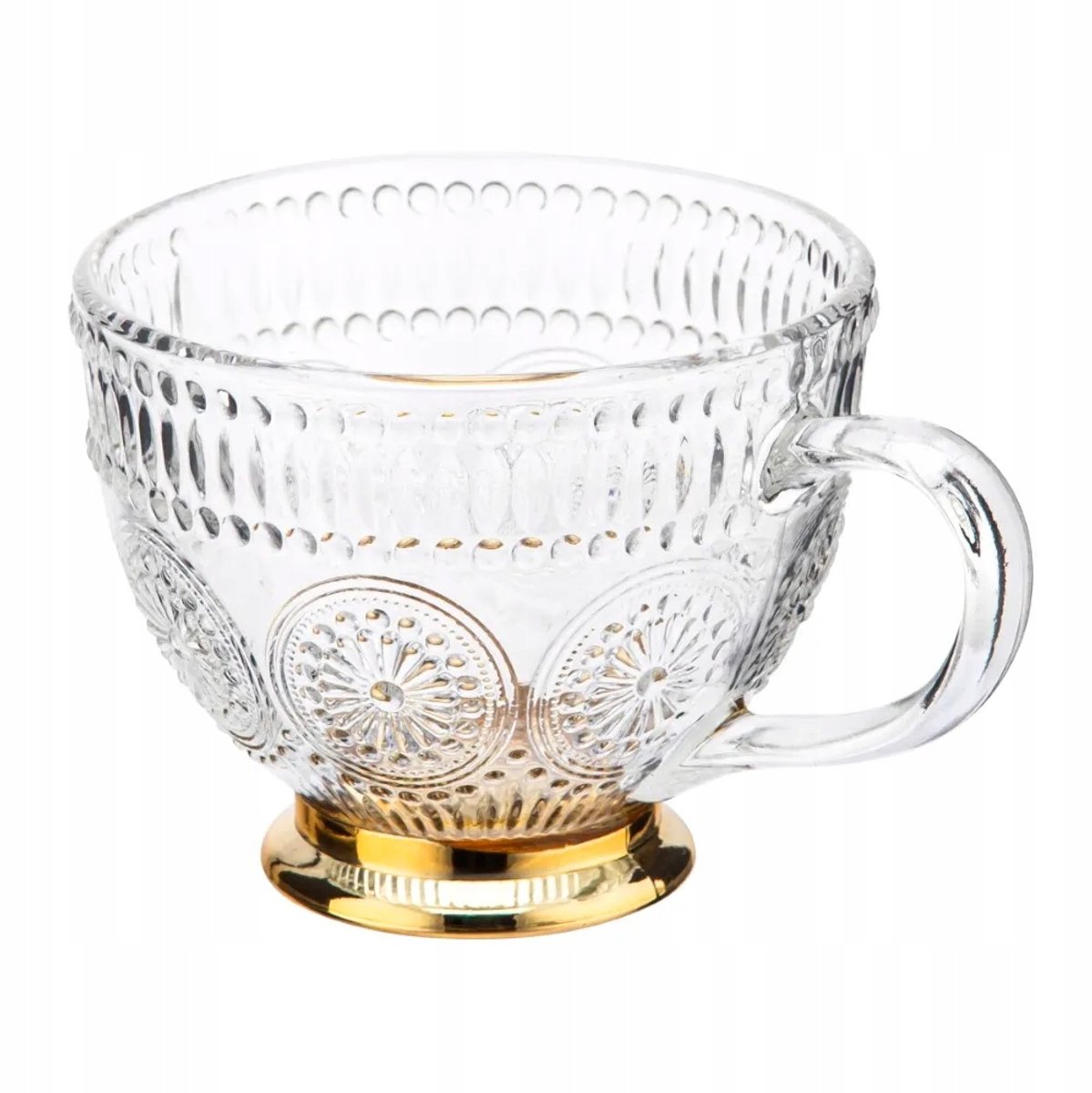 Altom Daisy Serie - Glazen Koffie- en Theekop - 430ml - Gouden Basis - Ergonomische Handgreep