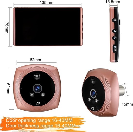 Deurbel met Camera - Video Oog Deurcamera - Veiligheid Thuis - 4.3 Inch Kleurenscherm - Peephole 16-40mm - Zilver — afbeelding 5