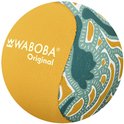 Gele Waboba Original bal met groen en geel abstract patroon, met logo.