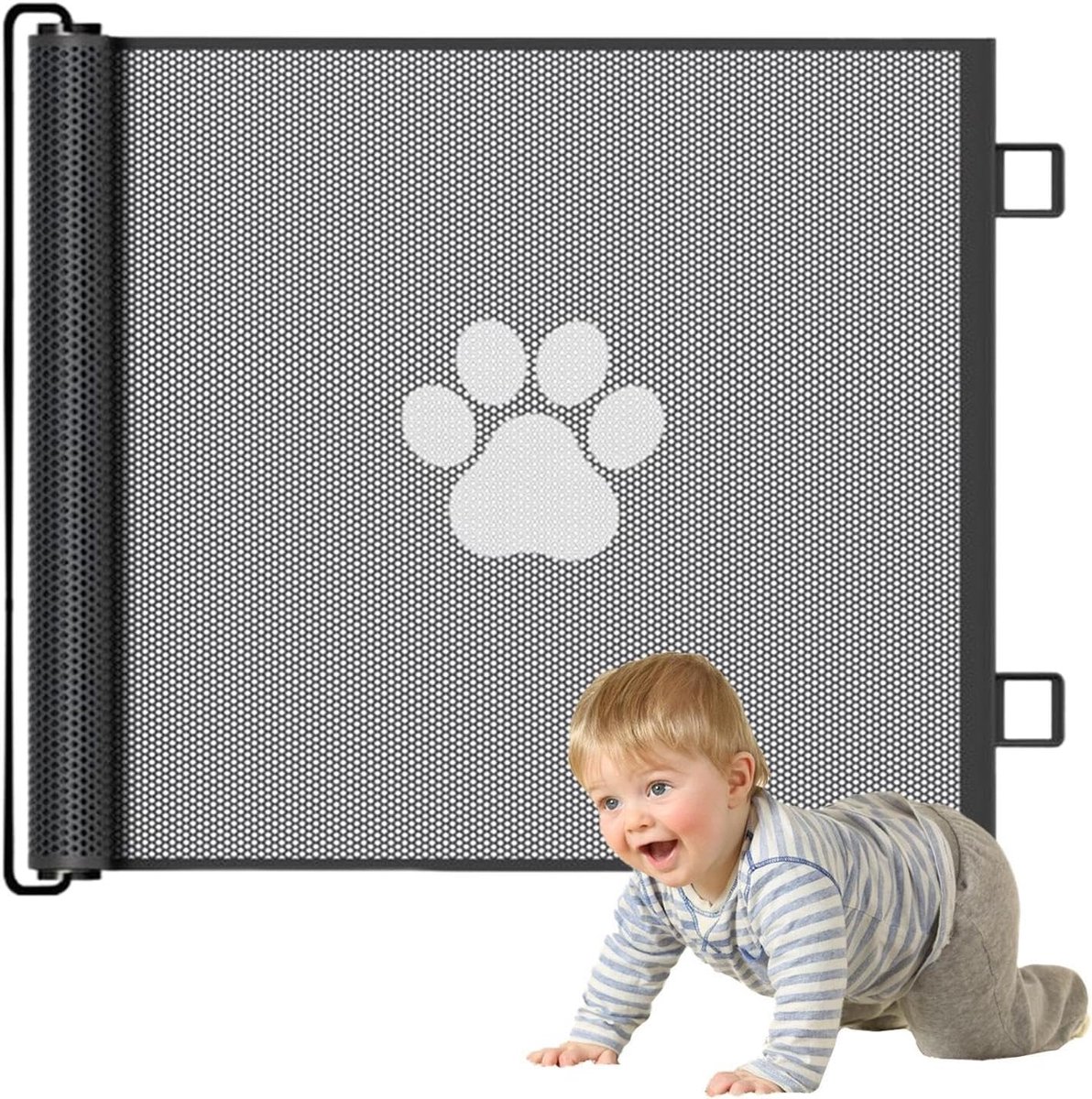 Intrekbaar Babyhek - Veiligheidshek Huisdierenhek - Kinderen Huisdieren Buiten Houden - Roestvrij Stalen Frame - 130 x 78 cm - Zwart