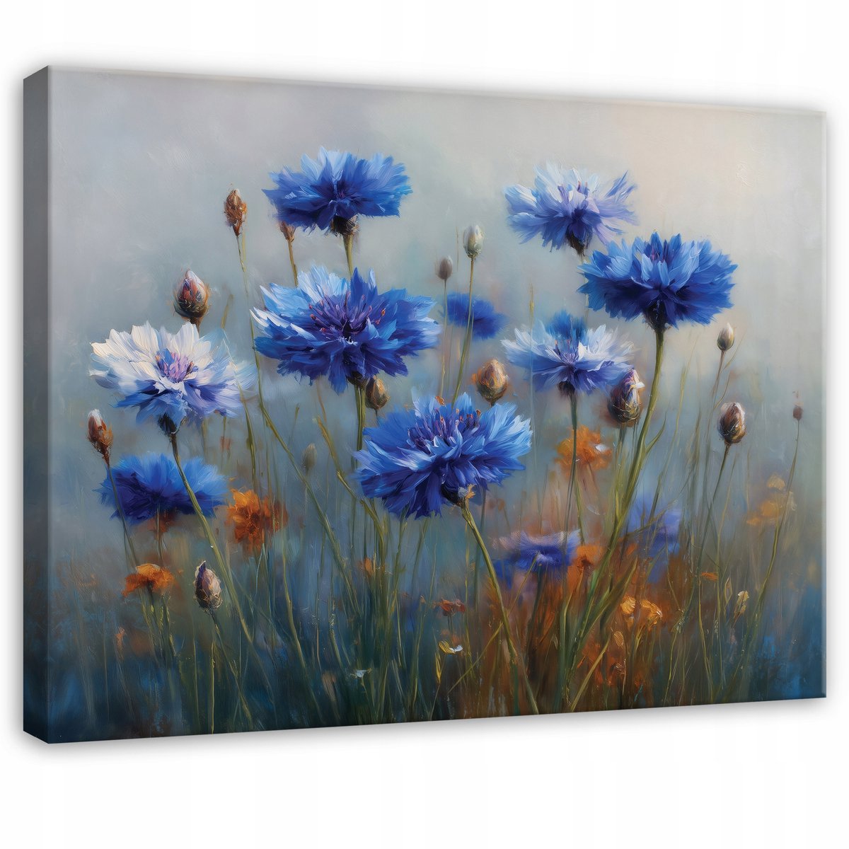 WALLARENA Schilderij op canvas - 40x30 cm - blauwe abstracte bloemen - wanddecoratie woonkamer en slaapkamer Veelkleurig