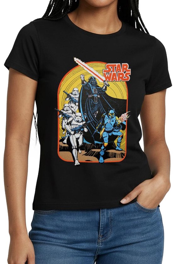 Stars Wars Retro Darth Vader En Stormtroopers T-Shirt Dames