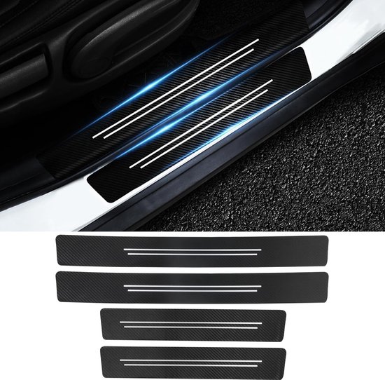 Autodeur Stickers - Dorpelbeschermers - Auto Beschermen - Koolstofvezel Vinyl - 4 Stuks - Zwart