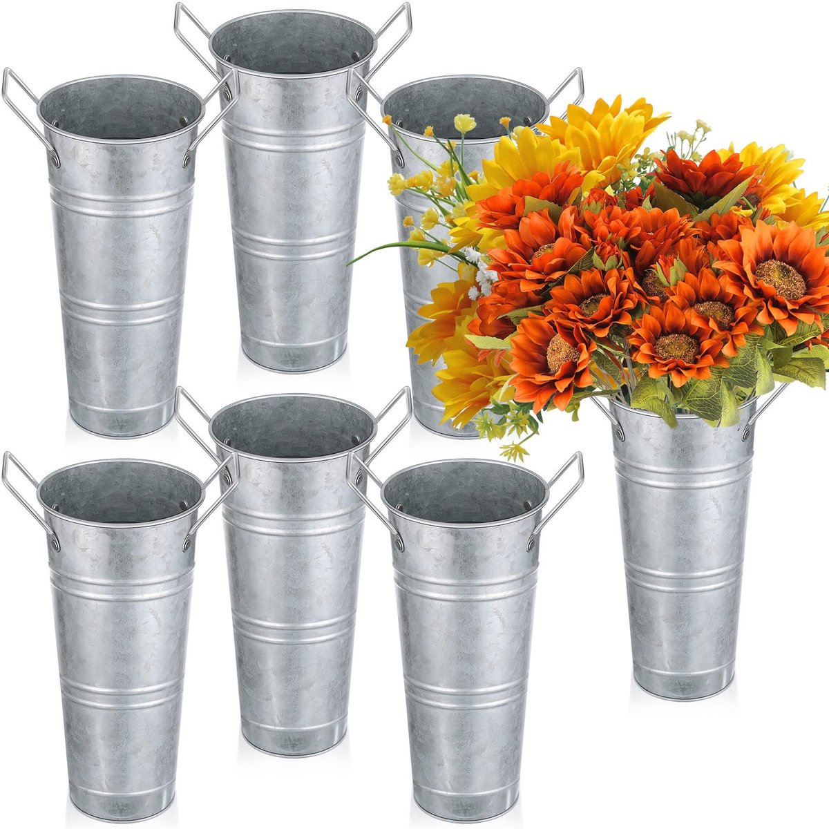 Omgoods - Set van 6 Galvaniseerde Metalen Bloemenvazen met Handvatten