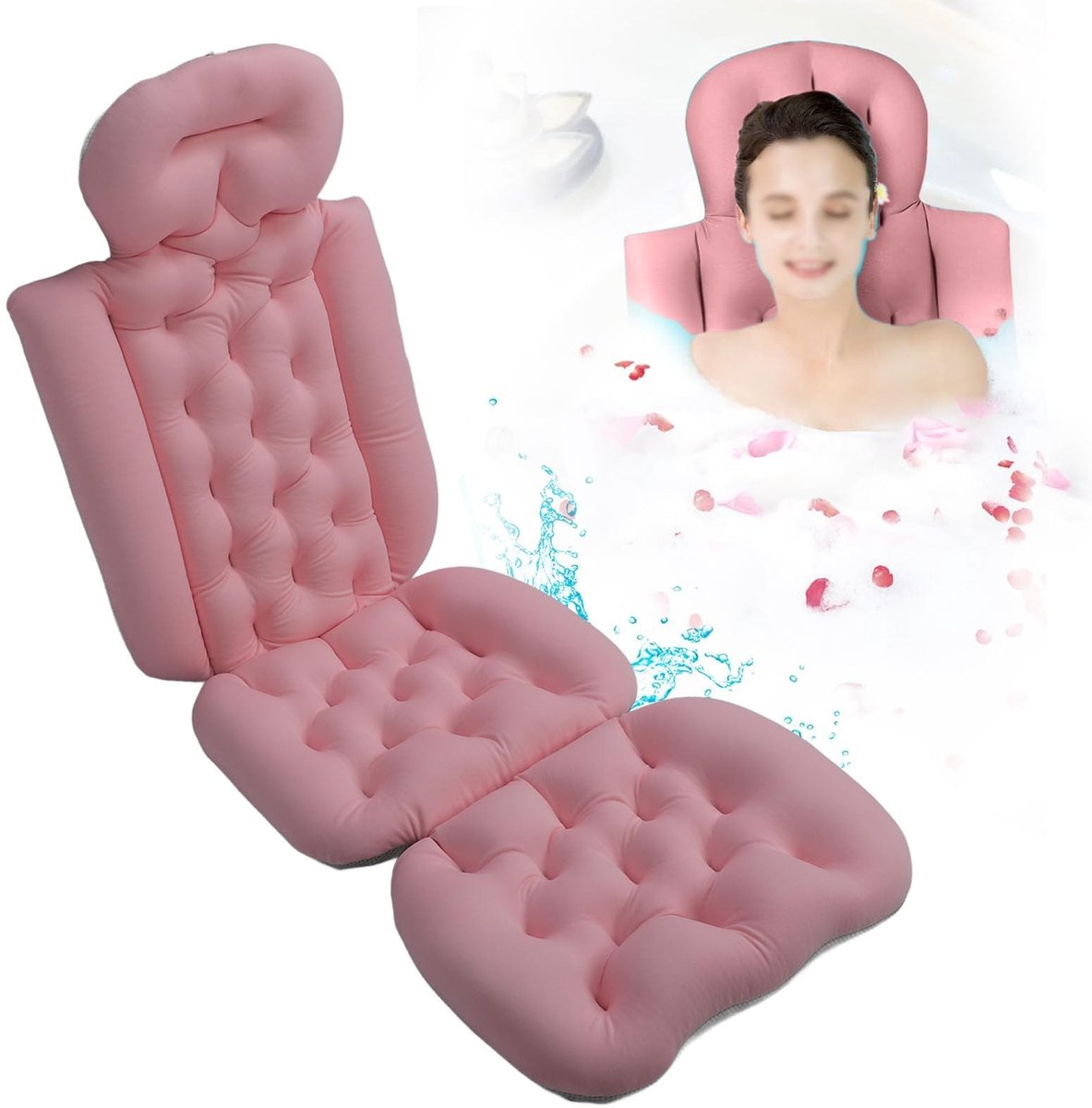 Omgoods- Badkussen Ergonomisch Ontwerp - Antislip Basis - Kussenhoofdsteun - Volledig Lichaamsbadkussen - Comfortabel Gebruik - 122 cm - Badmat