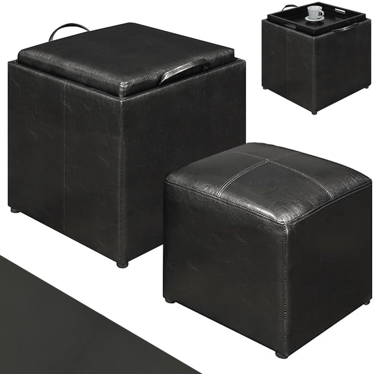 Omgoods - Set van 2 Faux Leer Krukjes met Opbergruimte
