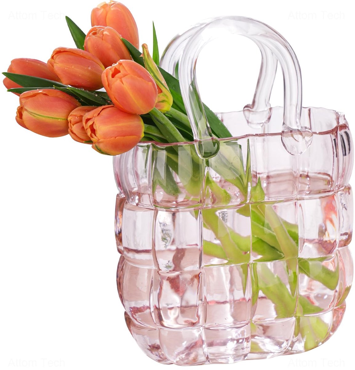 Omgoods - Roze Glazen Vaas in Handtasvorm voor Bloemen en Decoratie
