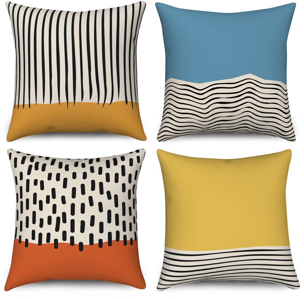 Omgoods - Set van 4 Abstracte Kussenhoezen 45 x 45 cm in Geometrisch Ontwerp