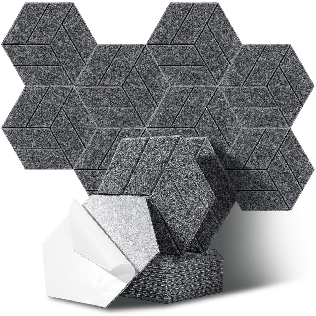Omgoods - Set van 12 Hexagon Zelfklevende Geluidsabsorberende Panelen voor Studio en Gaming Room