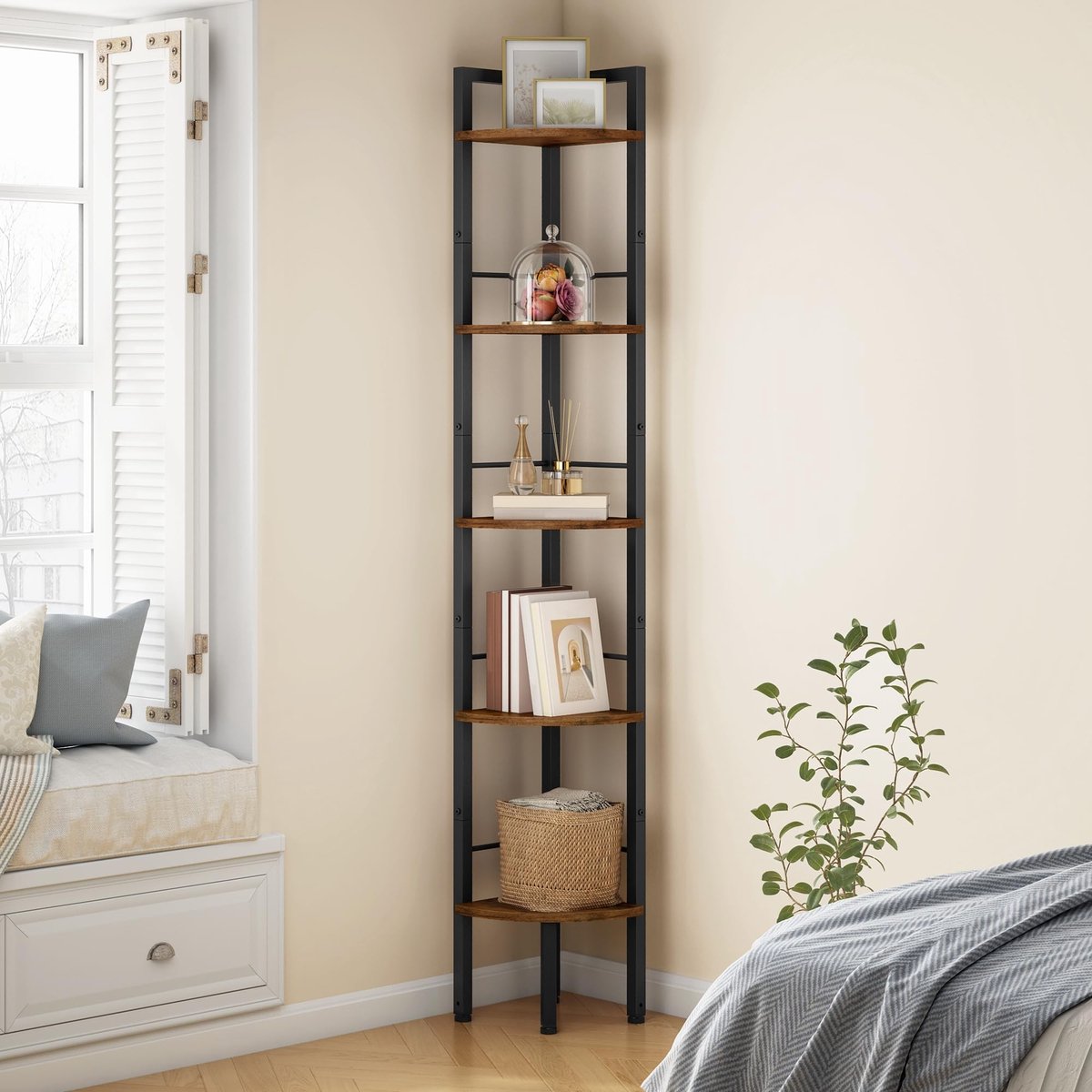 Omgoods - Smalle Hoekplank Stand met 5 Niveaus en Metaalframe