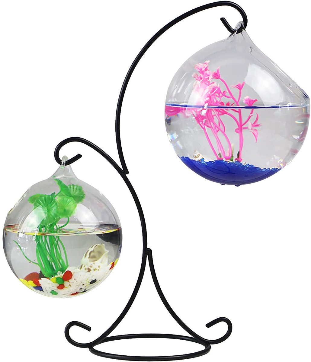 Omgoods - Mini Aquarium met Hangend Standaard van Glas