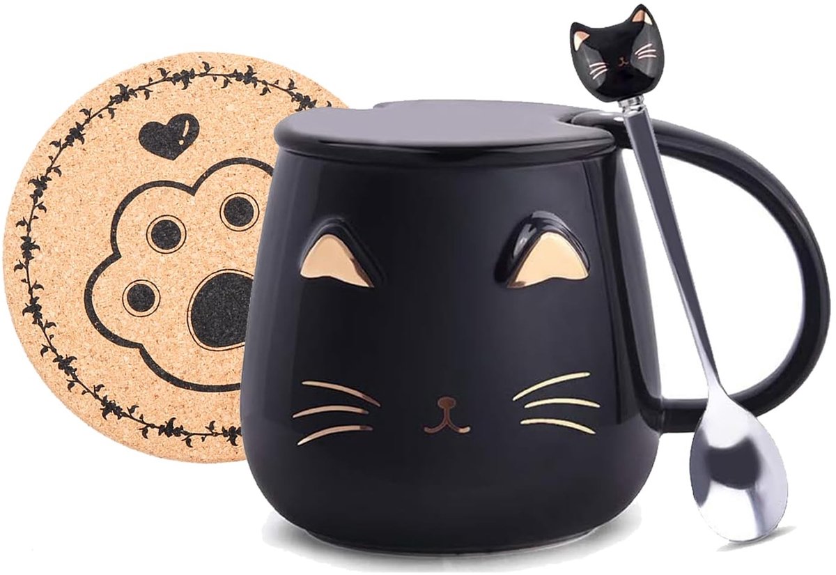 Omgoods - Schattige Keramische Kat Mokken met Lepel