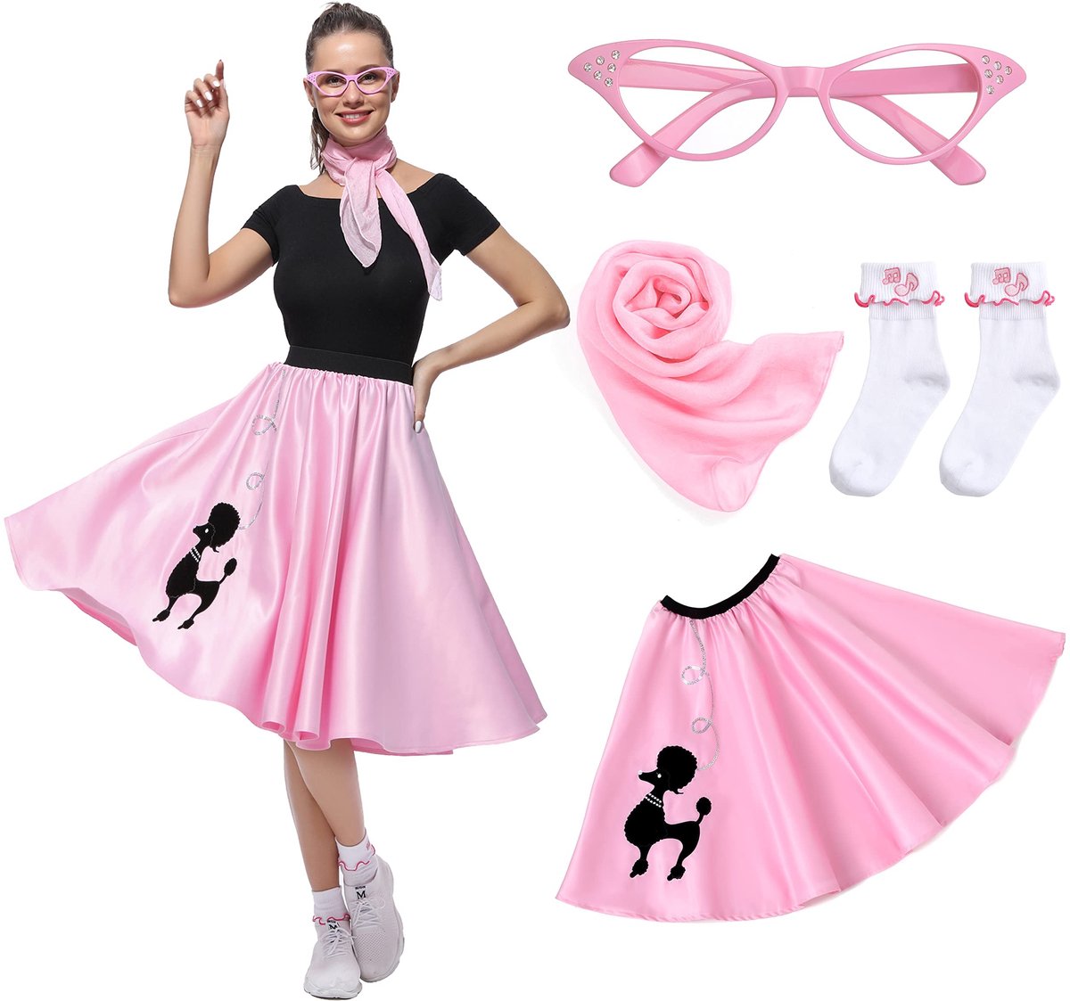 Omgoods - Vrouwen 50s Poodle Jurk met Accessoires voor Feestelijkheden