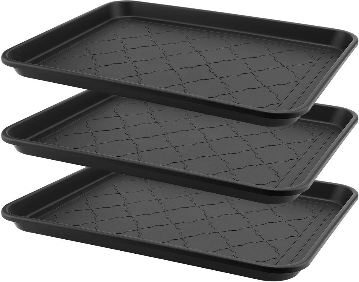 Omgoods- Schoenenafdruipschaal Set van 3 - Vloerbeschermers 42 x 32 cm - Kunststof - Antislip - Stapelbaar - Duurzaam en gemakkelijk te reinigen - Schoenenrek