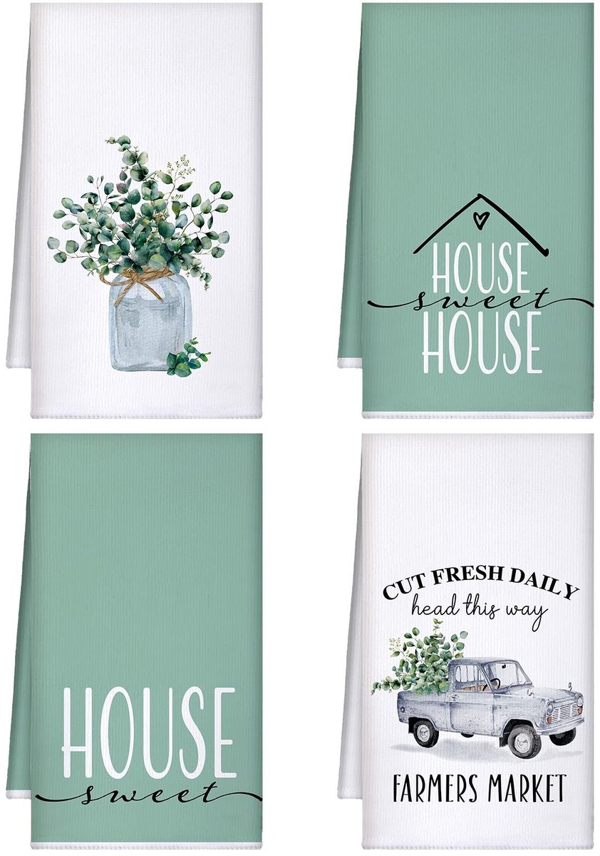 Omgoods - Set van 4 Eucalyptus Keukenhanddoeken - Absorberende Microfiber Theedoeken