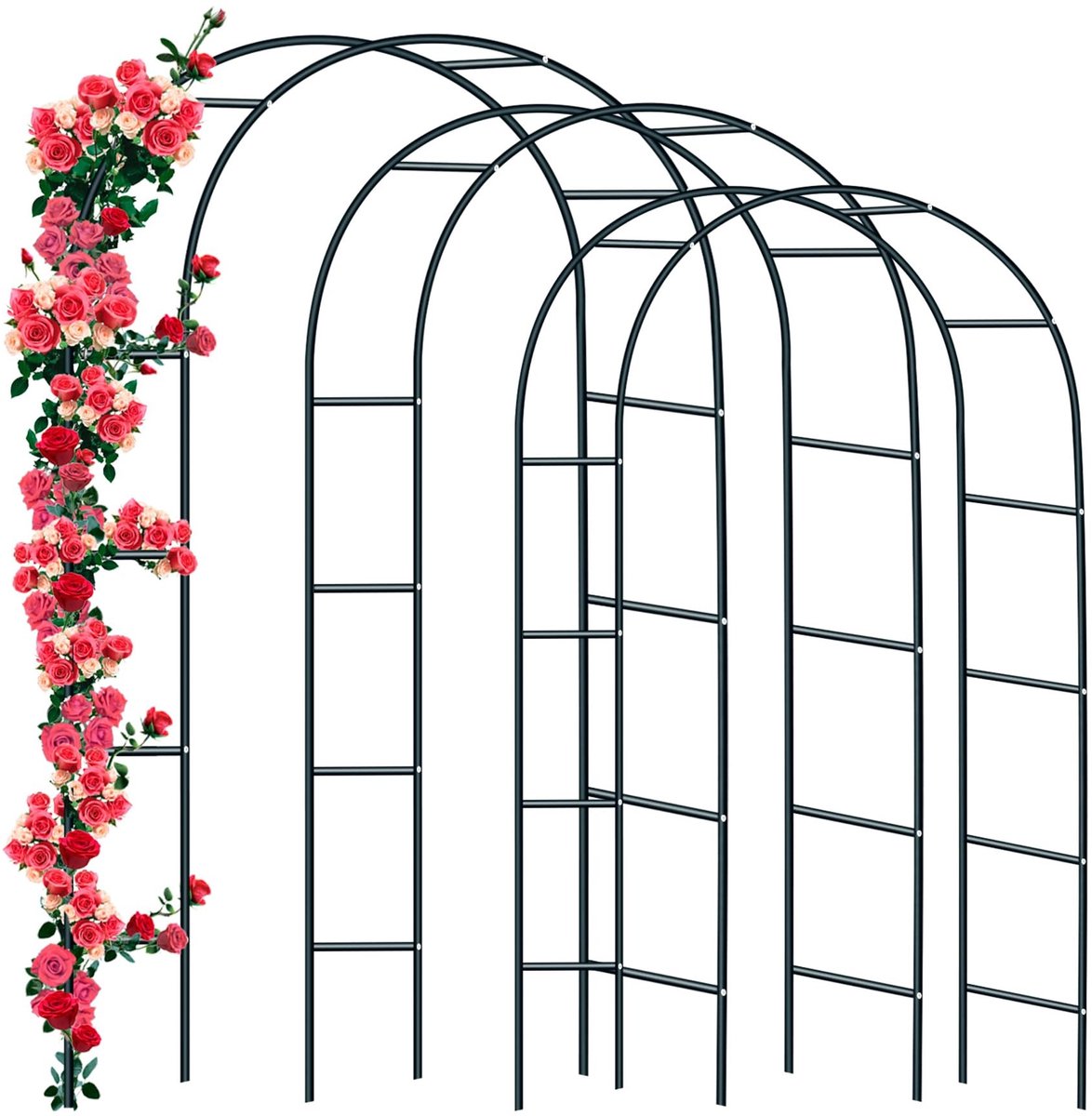 Omgoods - Set van 3 Metalen Rozenbogen voor Klimplanten in Zwart