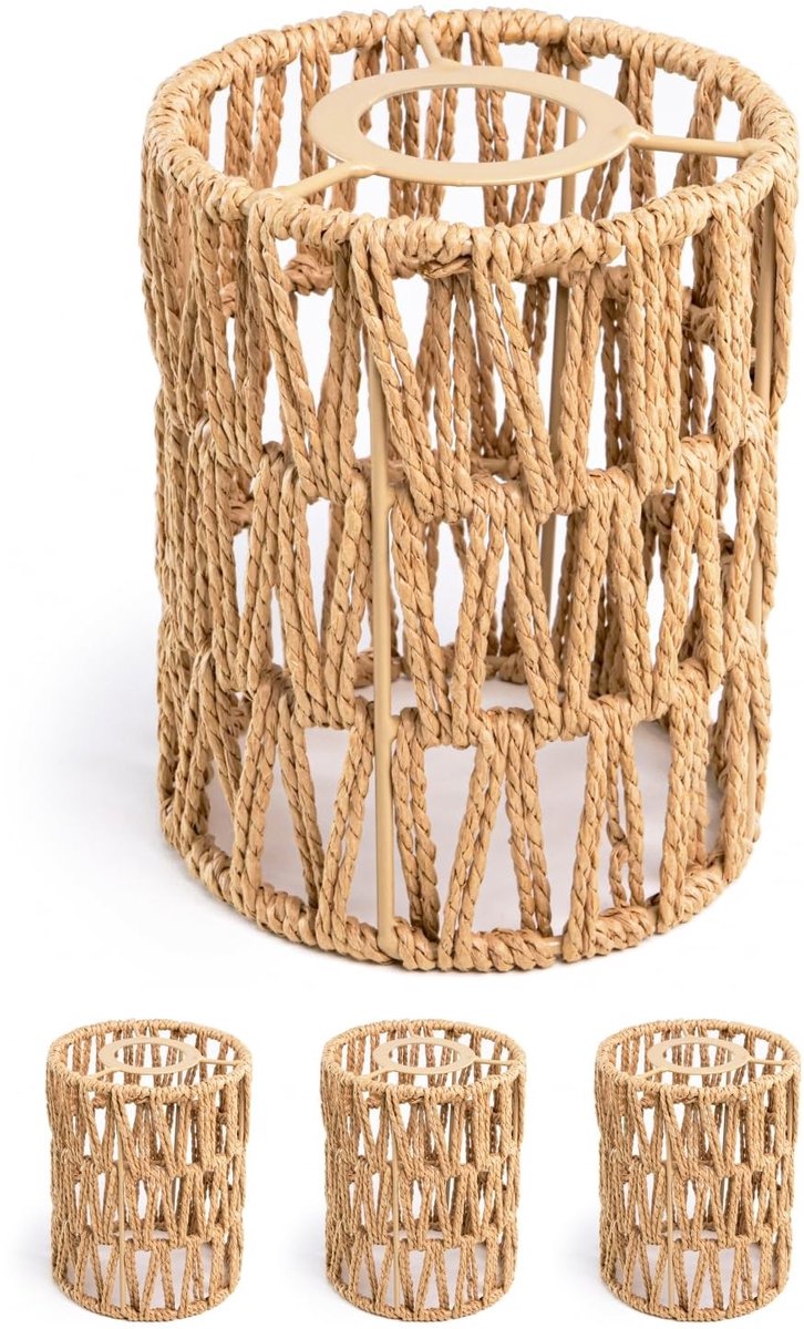 Omgoods - Set van 4 Handgemaakte Boho Lampenkappen van Touw, Ø 120 mm