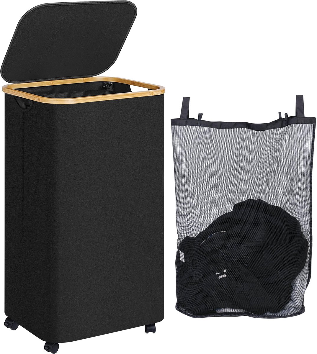 Omgoods - Wasmand met Wielen, 110 Liter Zwart