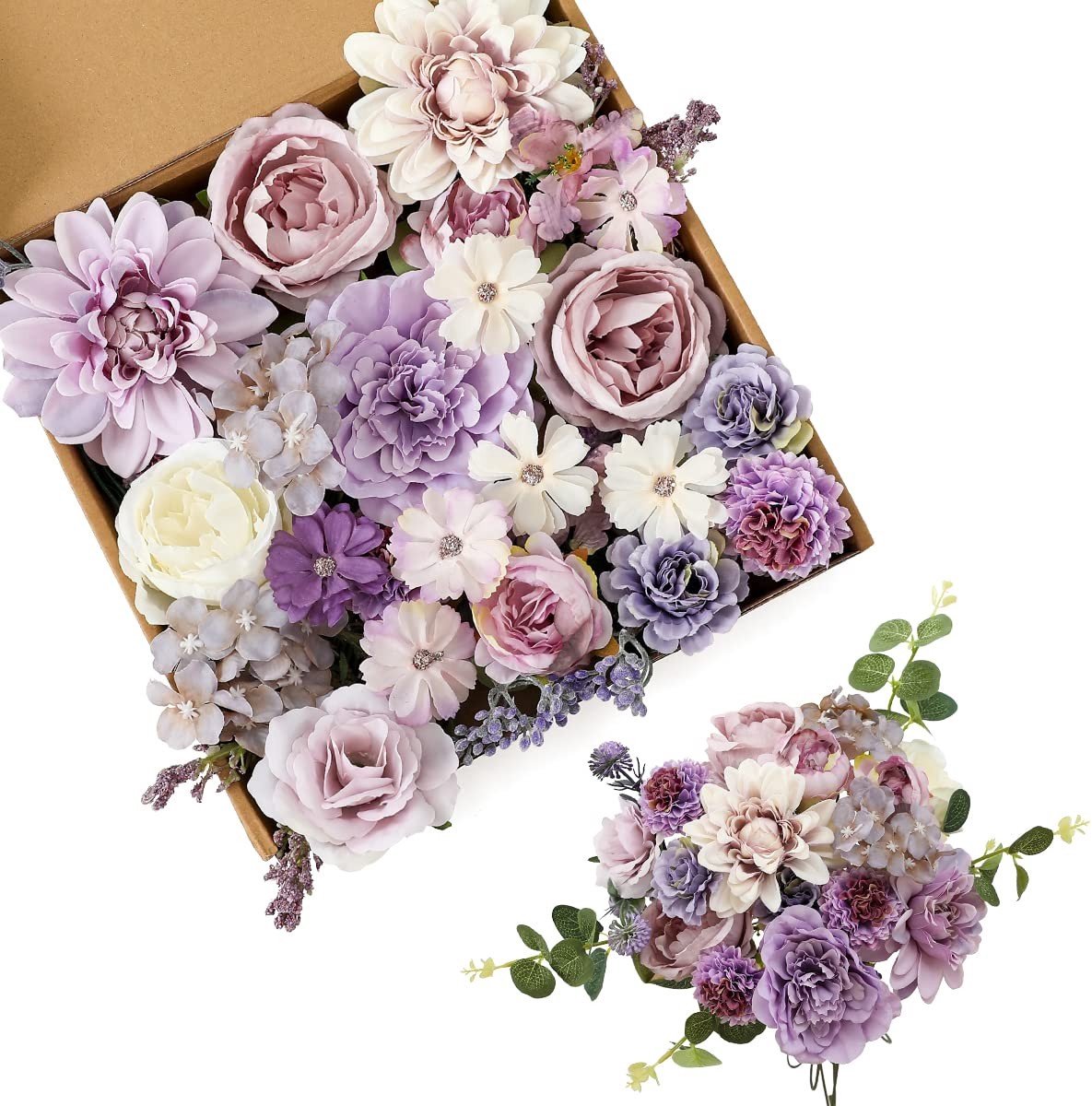 Omgoods - Kunstbloemen Lilac met Rozen en Pioenrozen voor Bruidsboeket