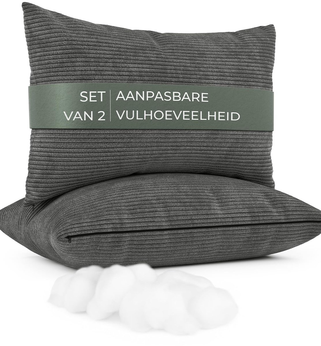 Omgoods - Set van 2 Fluffy Kussens met Hoezen 60 x 40 cm Corduroy