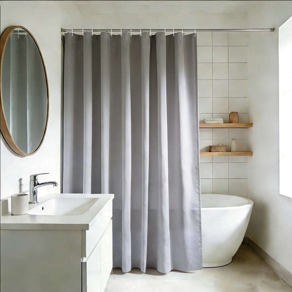 Omgoods Douchegordijn 200x240 cm Lichtgrijs Textiel, Wasbaar