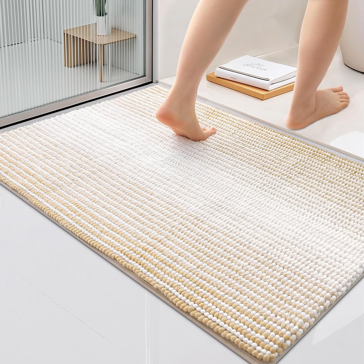 Omgoods - Chenille Badmat Microfiber Antislip 60 x 90 cm Beige