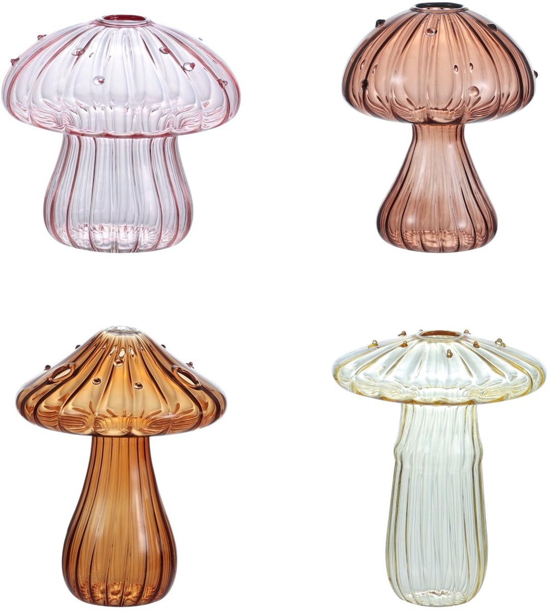 Omgoods - Mini Glazen Paddenstoelvaas in 4 Kleuren
